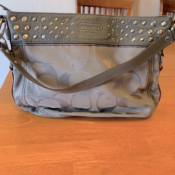 Coach Handbags - Gray Embellished Coach Shoulder Bag